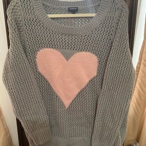 Torrid gray and pink see through heart sweater
